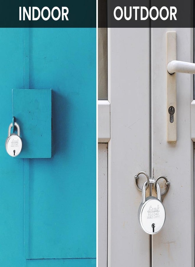 Link New Round 40 MM Silver Steel Lock with 3 Keys | Lock and Keys | Door Lock | Padlock for Home, Office, Shop (Pack of 3) - Image 4